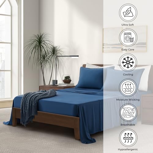 Luxury Bamboo Market | Queen Envelope Pillowcase Set | 100% Viscose Made from Bamboo | Organically Grown | Ultra Soft | Cooling | 2pcs [Midnight Blue] - Image 2