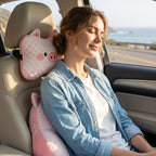 Car Neck Pillow and Lumbar Support Set, Cute Animal Soft Plush Ergonomic Back Cushion for Driving, Travel Seat Headrest Pillow(Set of 2) (Rabbit) - Image 4
