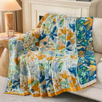 Boho Throw Blanket, 100% Soft Cotton Floral Quilt, Throw 50"x 60" - Image 6