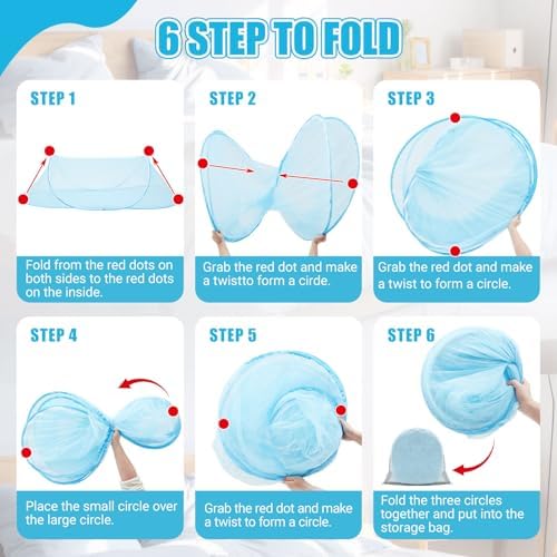 2 Pcs Mosquito Netting for Camping Bed 78 * 31 * 22 Inch, Blue - Image 4