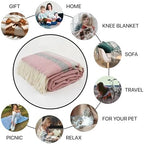 New Zealand Virgin Wool Throw Blanket, Indoor & Outdoor Blankets and Throws, Striped Soft Blanket with Fringes, 55 x 79 in (140 x 200 cm), Pink, Gray, & White - Image 3