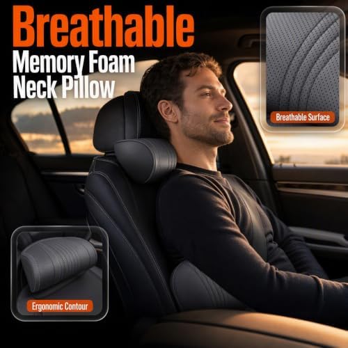 Memory Foam Car Neck Pillow, Car Headrest Neck Pillow (Black-Set) - Image 2
