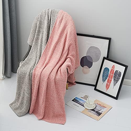 Longhui bedding 100% Cotton Knitted Throw Blanket – Pink, Soft & Cozy, Machine Washable, 60"x80" – Perfect for Living Room, Couch, Sofa, Bed or Travel - Image 4