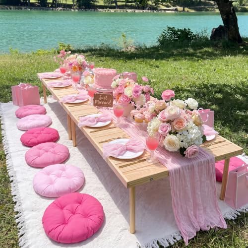 Beeveer 71x150'' Extra Large Outdoor Picnic Blanket with Pink Table Runner 12 Napkins and 12 Pink Floor Pillow Cushions for Picnic Party Camping Wedding Bachelorette Birthday Baby Shower Decor - Image 2