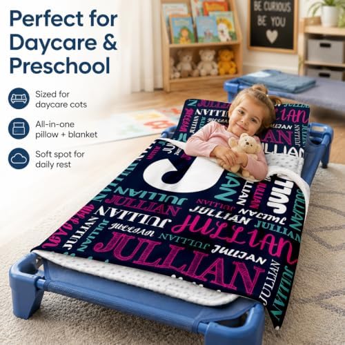 Personalized Toddler Nap Mat with Pillow and Blanket, Monogram Nap Mats for Preschool Daycare, Custom Thickened Large 55”x22.5” Sleeping Bag for Kids, Rollup Sleeping Mat for Boys Girls Gift - Image 6