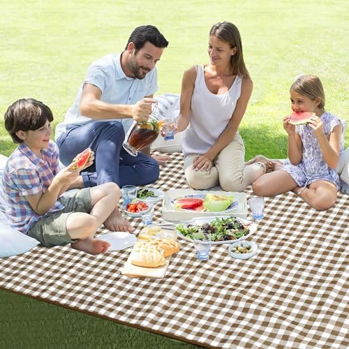 HX&OD Picnic Blanket Outdoor Extra Large Picnic Mat 80"X60" Camping Blanket Beach Blanket Foldable Waterproof Sand Mat Hiking Travel Family Concerts(Brown) (Pack of 2) - Image 6