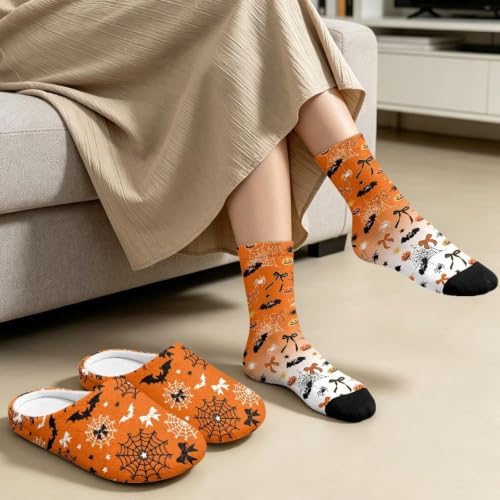 Jeiento Fuzzy Slippers and Crew Sock Set for Women Men Couple Warm Cozy Memory Foam House Shoes Soft Slip-on Slides for Home,Travel - Image 4