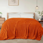 Exclusivo Mezcla Striped California King Fleece Bed Blanket, Burnt Orange by ExclusivoMezcla