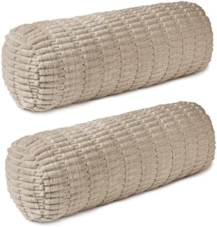 AELS Corduroy Striped Cylinder Pillows, 8" x 24" Decorative Bolster Pillows with Removable Washable Cover and Insert, Body Pillow for Couch and Bed, Living Room Bedroom Nursery Decor, Sand by AELS