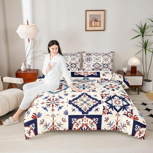 Erosebridal Mexican Style Twin Bedding Set,Colorful Talavera Tile Comforter Set for Kids Adults,Retro Vintage Floral Duvet Insert,Ethnic Mexico Aesthetic Bedroom Decor with 1 Pillowcase by Erosebridal