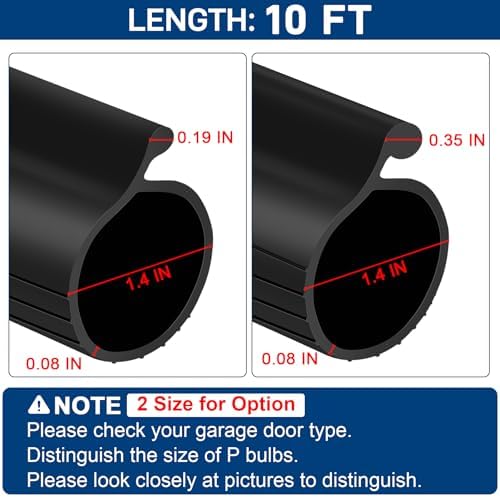 10 FT Garage Door Bottom Seal Rubber 0.35" Big P Bulb Bottom Garage Weather Stripping for Single Channel, Flexible Weatherproof Replacement Strip Seal Fits Single Track Garage Doors (10FT, Black) - Image 2