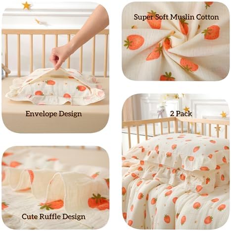 100% Cotton Muslin Toddler Pillowcase 2 Pack，13"x 18" Ultra Soft Breathable Travel Pillow Case Cover,Ruffle Pillow Case for Newborn,Nursery,Boys,Girls,Machine Washable - Image 4