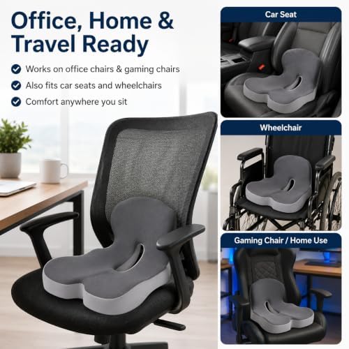 Celnva Orthopedic Seat Cushion – L-Shaped Lumbar Support Memory Foam Comfort for Long Sitting, Ergonomic Support for Office Chair, Wheelchair, Car & Travel (Gray) - Image 6