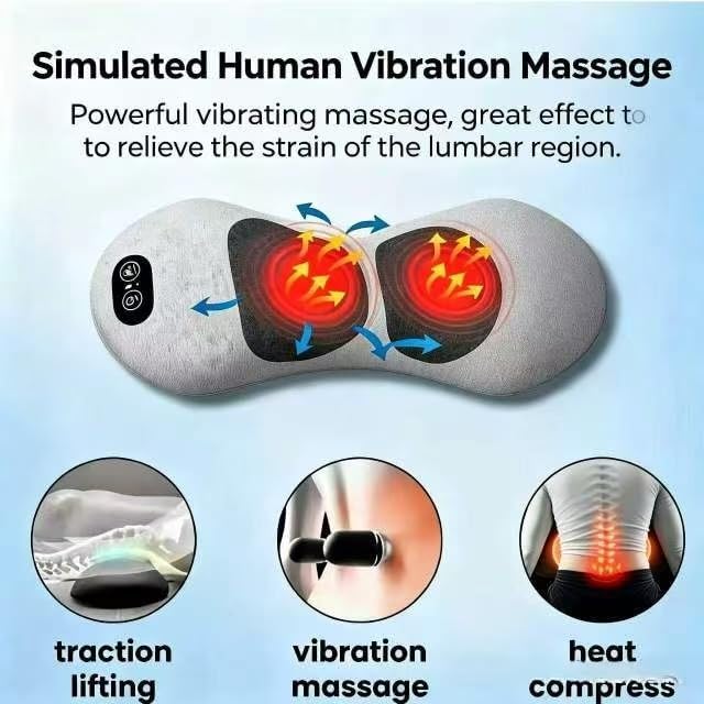 2026Upgraded 3-in-1 Lumbar Support Pillow, Triple Fusion Lower Back Massager with Heat Vibration & Stretching, Ergonomic Waist Cushion for Home Office Car Bed Travel,Gray - Image 2