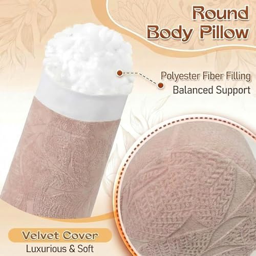 1 MIDDLE ONE Body Pillow for Adults, Bolster Pillow with Removable Velour Cover, Long Round Roll Cylinder Pillow for Bed, 47" x 7.87", Dusty Pink - Image 3