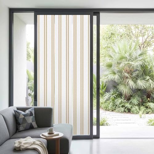 Window Privacy Film Frosted, Brown Striped Vintage Non-Adhesive Static Cling Window Tint, Farmhouse Lines Modern Minimalist Insulated Windows Frosted Films for Living Room, 35.4 x 78.7 Inches - Image 2