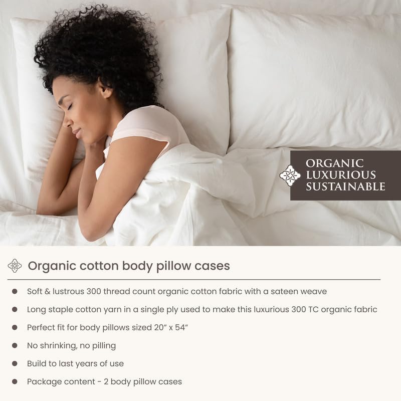 Bioweaves 100% Organic Cotton Body Pillow Cover for Body Pillowcases 300 Thread Count Soft Sateen Weave GOTS Certified with Zipped Closure - 21" x 54", Basil, Pack of 2 - Image 7