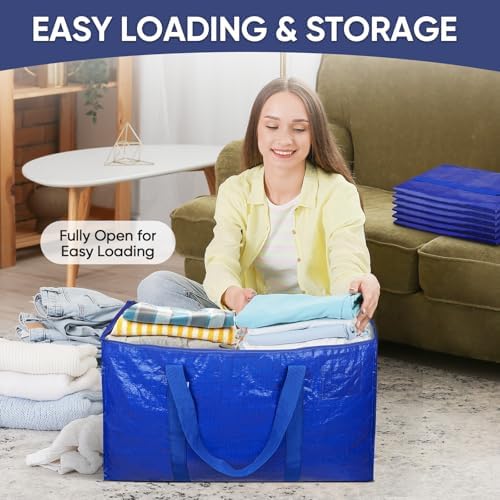 TICONN 8 Pack Extra Large Moving Bags with Zippers & Carrying Handles, Heavy-Duty Storage Tote Moving Boxes for Space Saving (8 PK, 18 Gallon) - Image 6