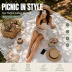 White Picnic Blanket, Oversized 71'' x 71'' Cotton Polyester Boho Beach Blanket, Lightweight Outdoor Mat, Machine Washable for Park, Camping & Photoshoot (Khaki) - Image 5