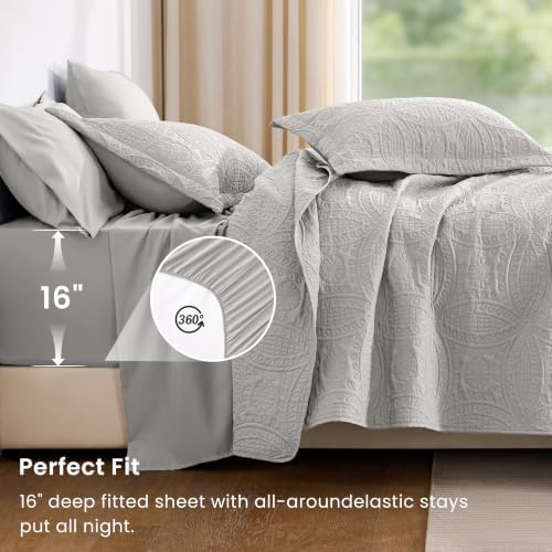 Love's cabin King Size Quilts Bedspreads, 7 Pieces Bed in a Bag, Light Grey - Image 4