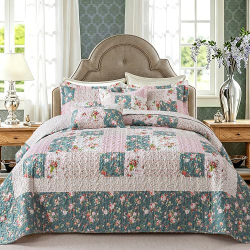 VAPUTAR Queen Size Quilt Set - Reversible Floral Queen Size Bedspreads by VAPUTAR