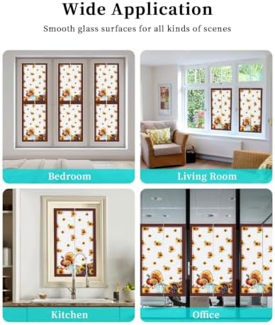 Window Privacy Film Frosted, Thanksgiving Fall Reusable Static Cling Window Tints, Turkey Sunflowers Pumpkin Brown Striped Heat Control Windows Films for Offices, Balcony, 29.5 x 118 Inches - Image 7