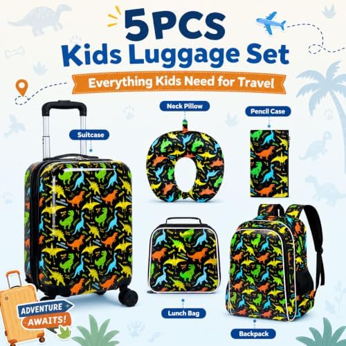 5PCS Kids Luggage Boys Suitcase Set, 16" Hardside Carry-on Dinosaur - Image 6