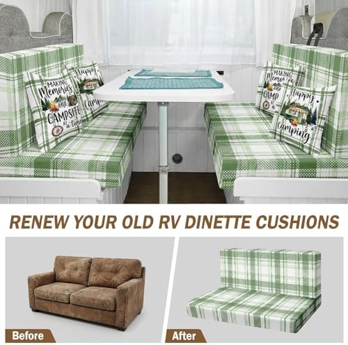 Britimes RV Dinette Cushion Covers Set, 6 Pack, for Camper, Plaid Green - Image 3