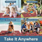 Outdoor Waterproof Picnic Blankets Red Paisley Sandproof Family Picnic Mat Foldable Camping Blanket - Image 5