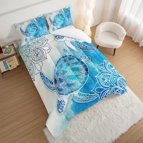 HOSIMA Sea Turtle Full Comforter Set,Coastal Bedding with 2 Pillowcases. - Image 3
