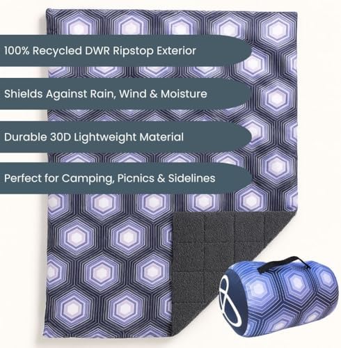 ROAM Weatherproof Sherpa Fleece Blanket - Durable Recycled Ripstop Exterior, Eco Insulation, Compact Travel Design, Machine Washable, All-Season Outdoor & Indoor Blanket, 75" x 52" (Artic Hex) - Image 2
