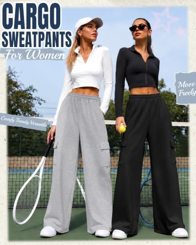Ficerd 4 Pack Women's Cargo Sweatpants Stretchy Pull On Pants - Image 2