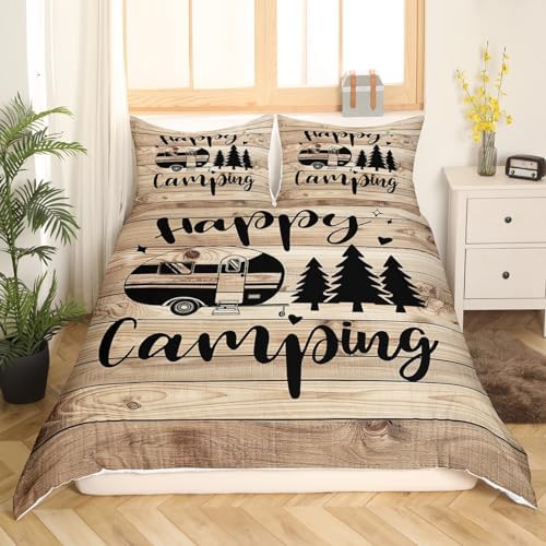 Castle Fairy Trailers Camper Decorations Bedding Set King,Happy Camping Kids Duvet Cover,Brown Barn Door 3 Pieces Decorative Bedding Western Farmhouse Comforter Cover,No Comforter - Image 3