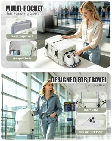 Vacuum Seal Travel Backpack with Air Pump Vacpack Waterproof Carry On Backpack for Travel Bag Women Men with Vacuum System Compression Airlines Approved Daypack Laptop Hiking Space Saver Bags White - Image 7