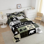 Castle Fairy Deer Antlers Comforter Set Twin Size,Bear Pine Arrow Hunting Adventure Bedding Set for Kids Boys Men,Camper Retro Green Plaid Checkered Quilted Duvet Set with 1 Pillowcase - Image 4
