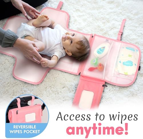 Kopi Baby Portable Diaper Changing Pad with Wipes Pocket, Classic Pink - Image 4