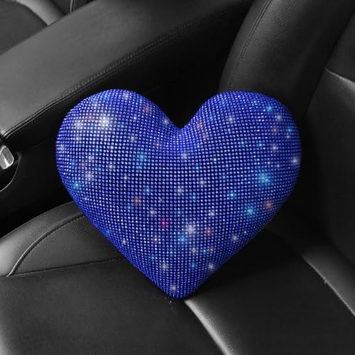Car Bling Pillows Automobile Headrest Neck Pillow Shiny Diamond Interior Accessories for Women, Girls and Ladies Car Nevk Pillow Rhinestone Universal Fit Blue 2 Pieces - Image 5
