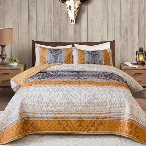 Dintszyayue Boho Quilt Set King, Aztec Geometric Bedspread with 2 Shams - Image 5