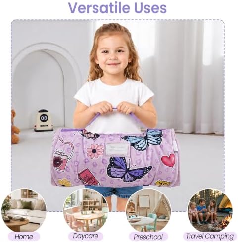 Viviland Toddler Nap Mat with Pillow and Minky Dot Blanket, Butterfly - Image 7