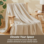 EMME Muslin Cotton Blanket Adults Heather Beige Super King 120"x94" - Image 4
