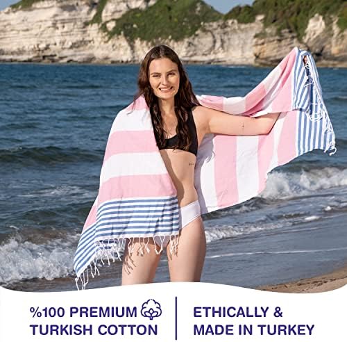 Turkish Beach Towels Set of 6 | Oversized, Quick Dry, Sand Free | 100% Cotton, Large 38x71 Towels for Beach, Pool, Travel |Soft, Compact, Absorbent | Pink/Blue - Image 2