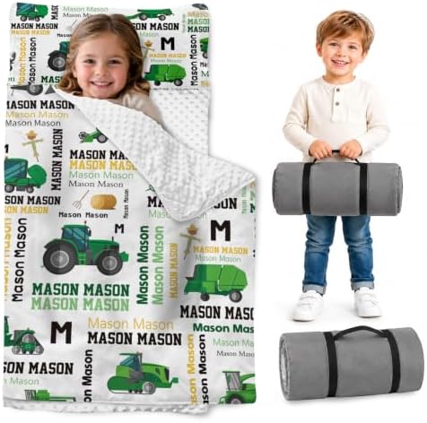Personalized Toddler Nap Mat with Pillow and Blanket, Monogram Nap Mats for Preschool Daycare, Custom Thickened Large 55”x22.5” Sleeping Bag for Kids, Rollup Sleeping Mat for Boys Girls Gift by Feraurae