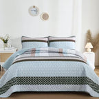 WONGS BEDDING Boho Quilt Queen Size, Patchwork Bedding Set, Blue Brown - Image 2
