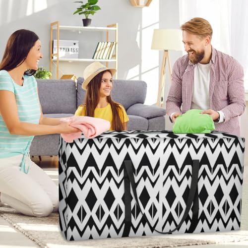 Moving Bags Heavy Duty Storage Bags for Clothes Moving Supplies Packing Bags for Moving Traveling Black White Geometric - Image 6