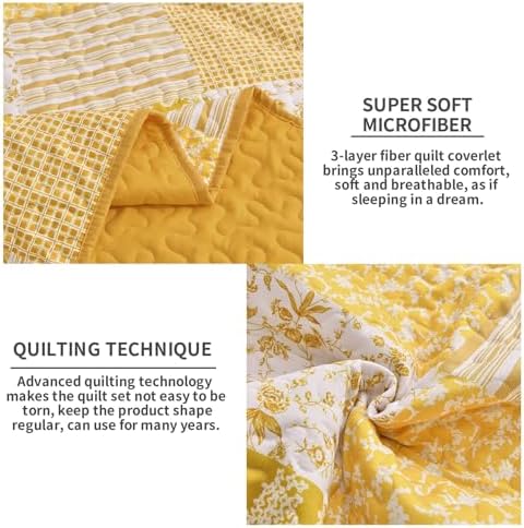 Mybedsoul Yellow Boho Quilt Set Full Size, Patchwork Quilt Bedding Set - Image 3