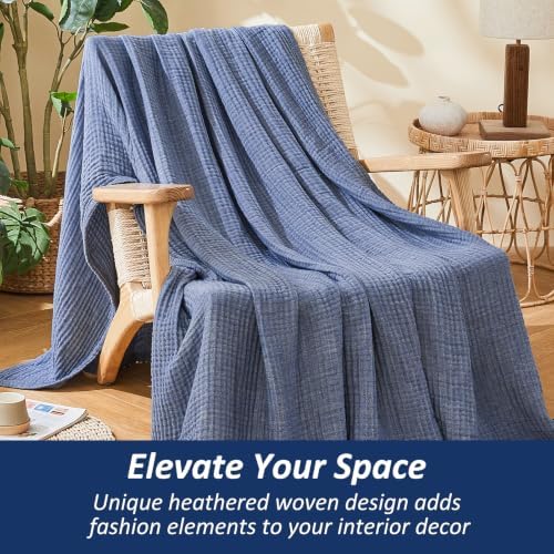 EMME Muslin Cotton Blanket Adults Heather Navy Twin XL 66"x90" - Image 4