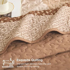 WONGS BEDDING Boho Queen Size Quilt Set, Brown Striped Bedspread - Image 6