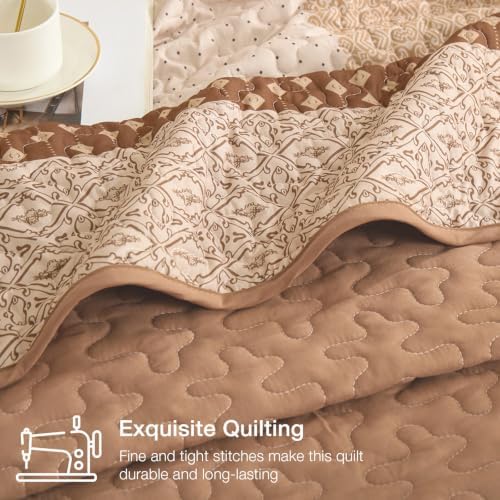 WONGS BEDDING Boho Queen Size Quilt Set, Brown Striped Bedspread - Image 6
