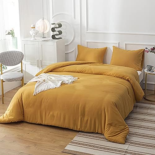 Luxlovery Mustard Yellow Comforter Set King Bedding Comforter Sets Men Women Solid Color Ginger Yellow Blanket Quilts Beathable Soft Cozy Puffy Lightweight Hotel Quailty Bedding Set - Image 3