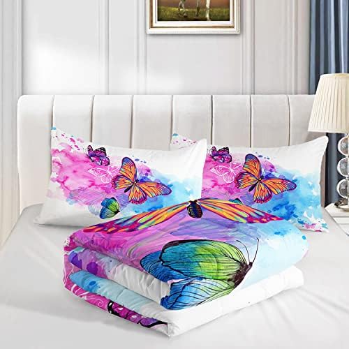 HOSIMA Butterfly Comforter Set,Pink Butterfly Comforter Full Size for Girls Kids Women Bedroom Decor,Color Ink and Colorful Butterfly Pattern Bedding Set Full Size,Butterfly Bed Set for Girls. - Image 4